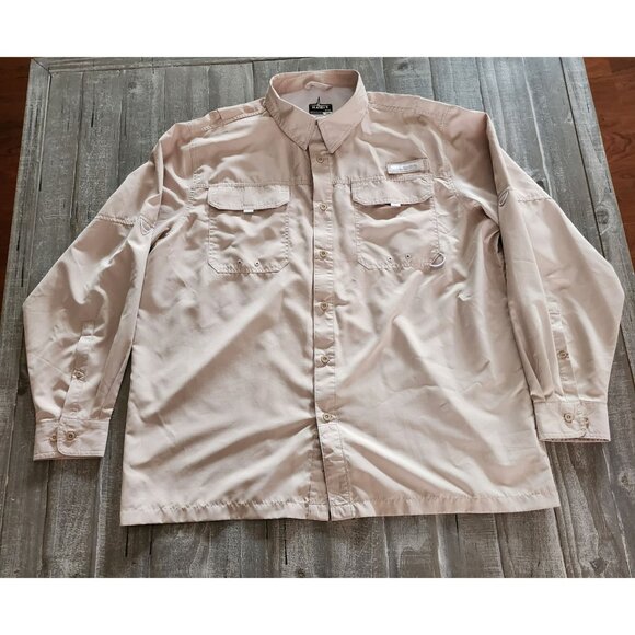 HABIT Mens XL Long Sleeve Fishing Shirt Tan UPF 40+ Protection Roll Tab Sleeve - Picture 7 of 12